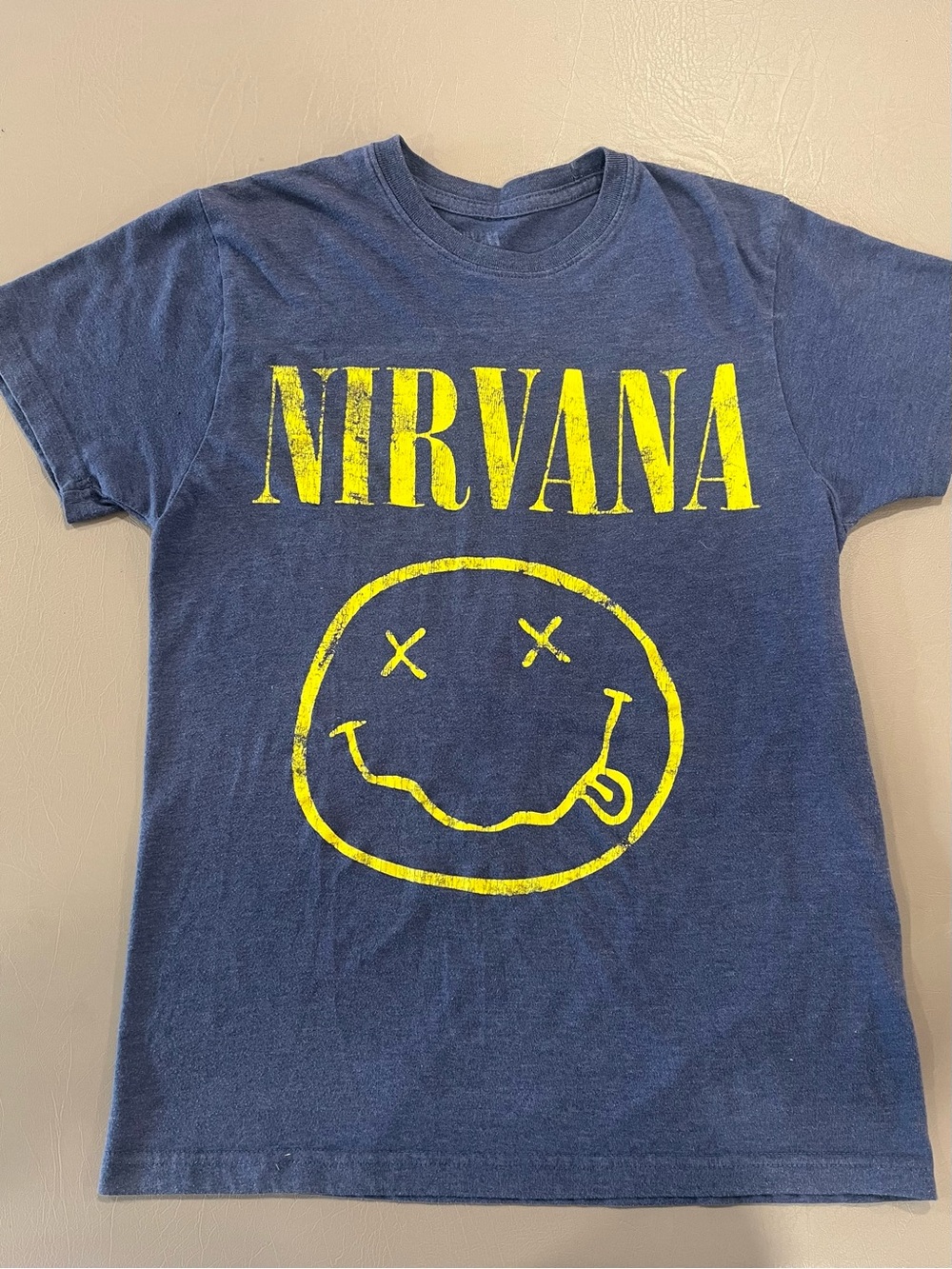 Nirvana Blue Graphic Tee with Yellow Logo